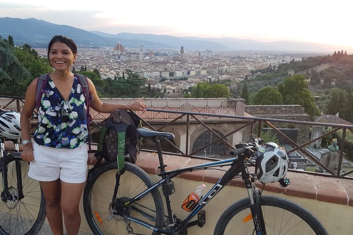 Happy woman with Florence views at her back